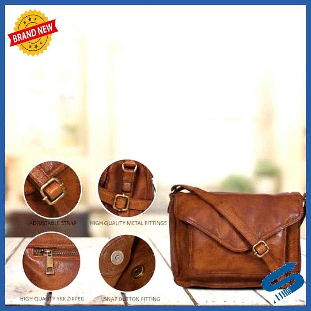 Genuine Leather Crossbody Bag Adjustable Strap Flap Closure Functional Chic - Picture 5 of 7